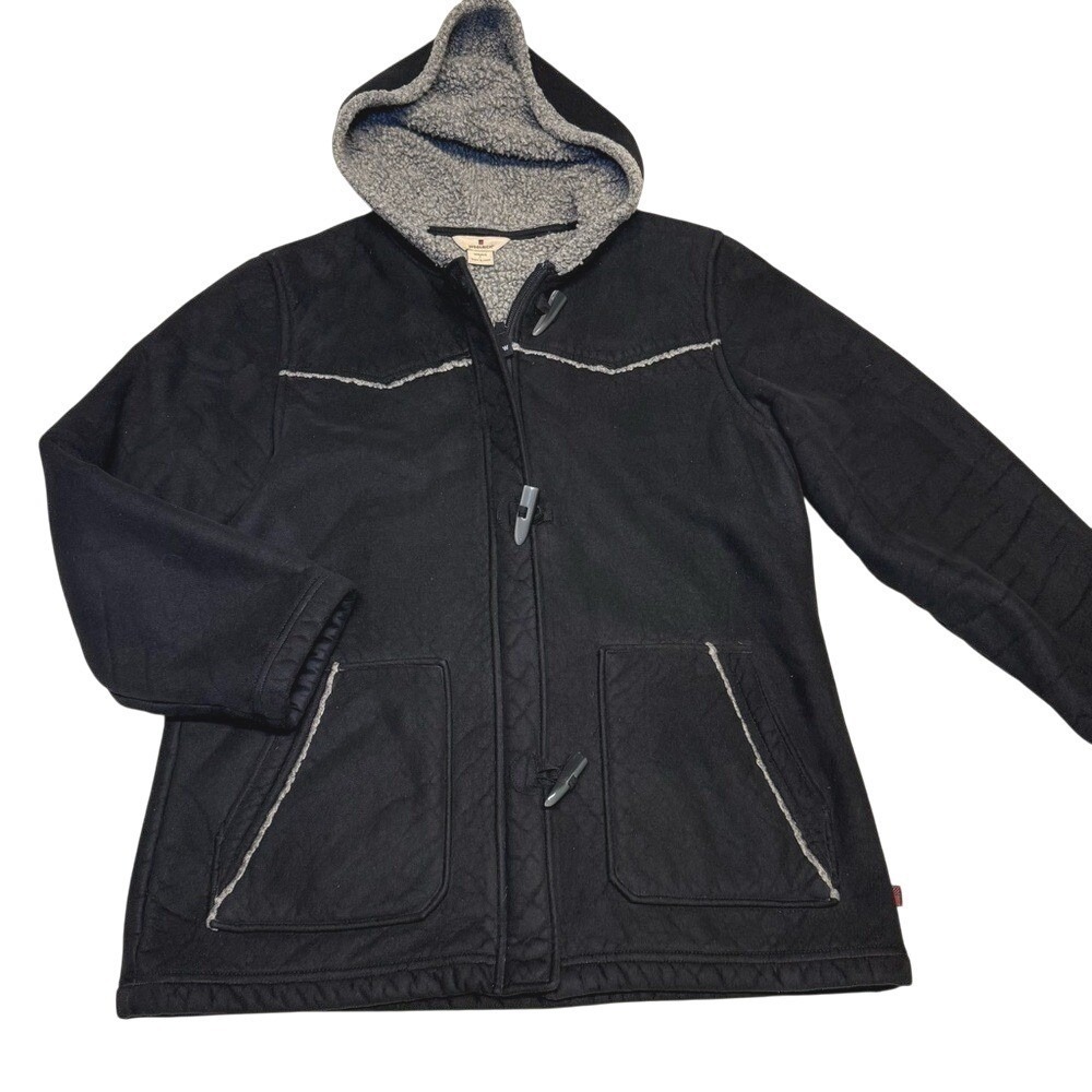 Woolrich Jacket Womens L Black Sherpa Lined Hooded Fleece Coat Gorpcore